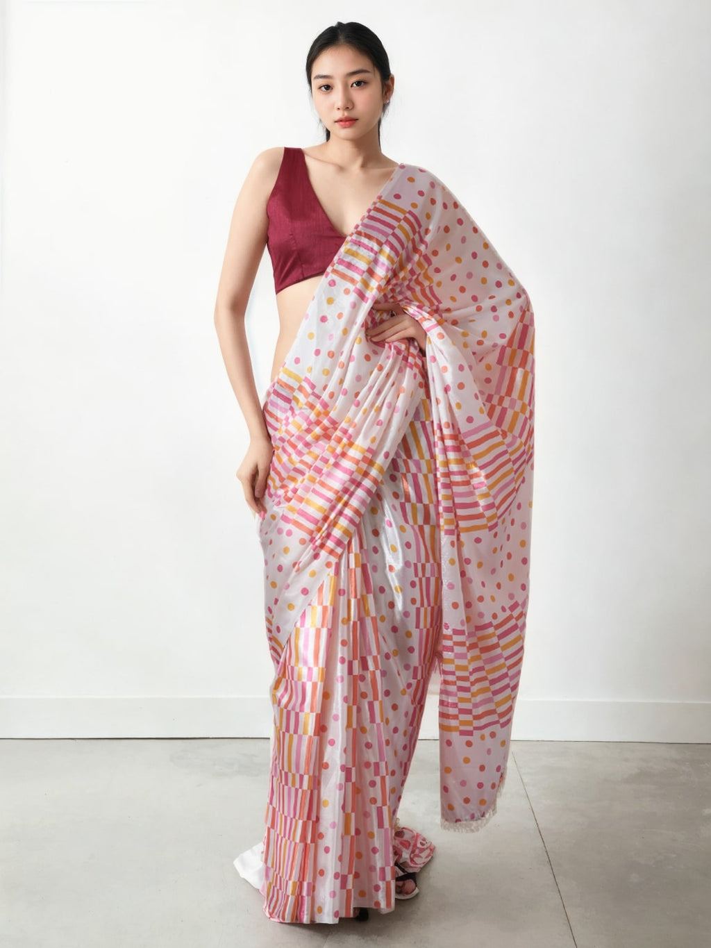Jyoti Fashion Women's Multicolor Chinon Digital Printed Ready To Wear Saree with Blouse