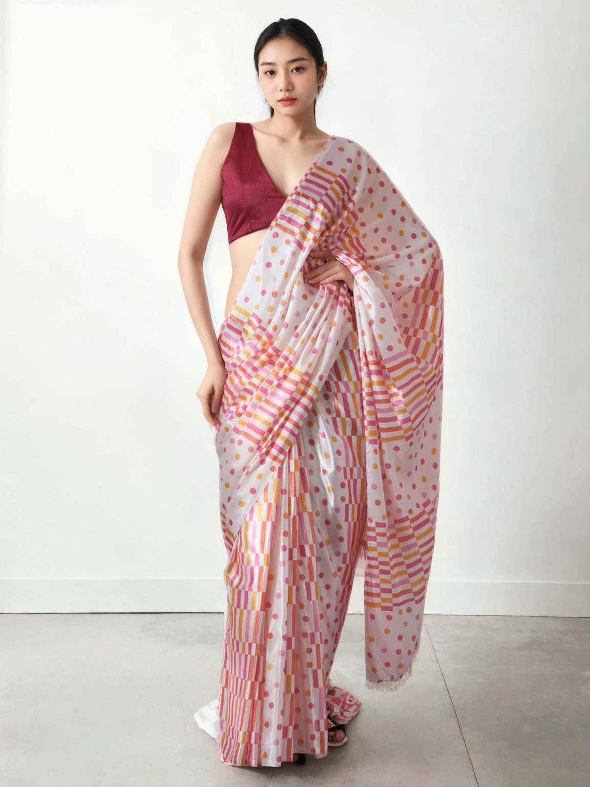 Jyoti Fashion Women's Multicolor Chinon Digital Printed Ready To Wear Saree with Blouse
