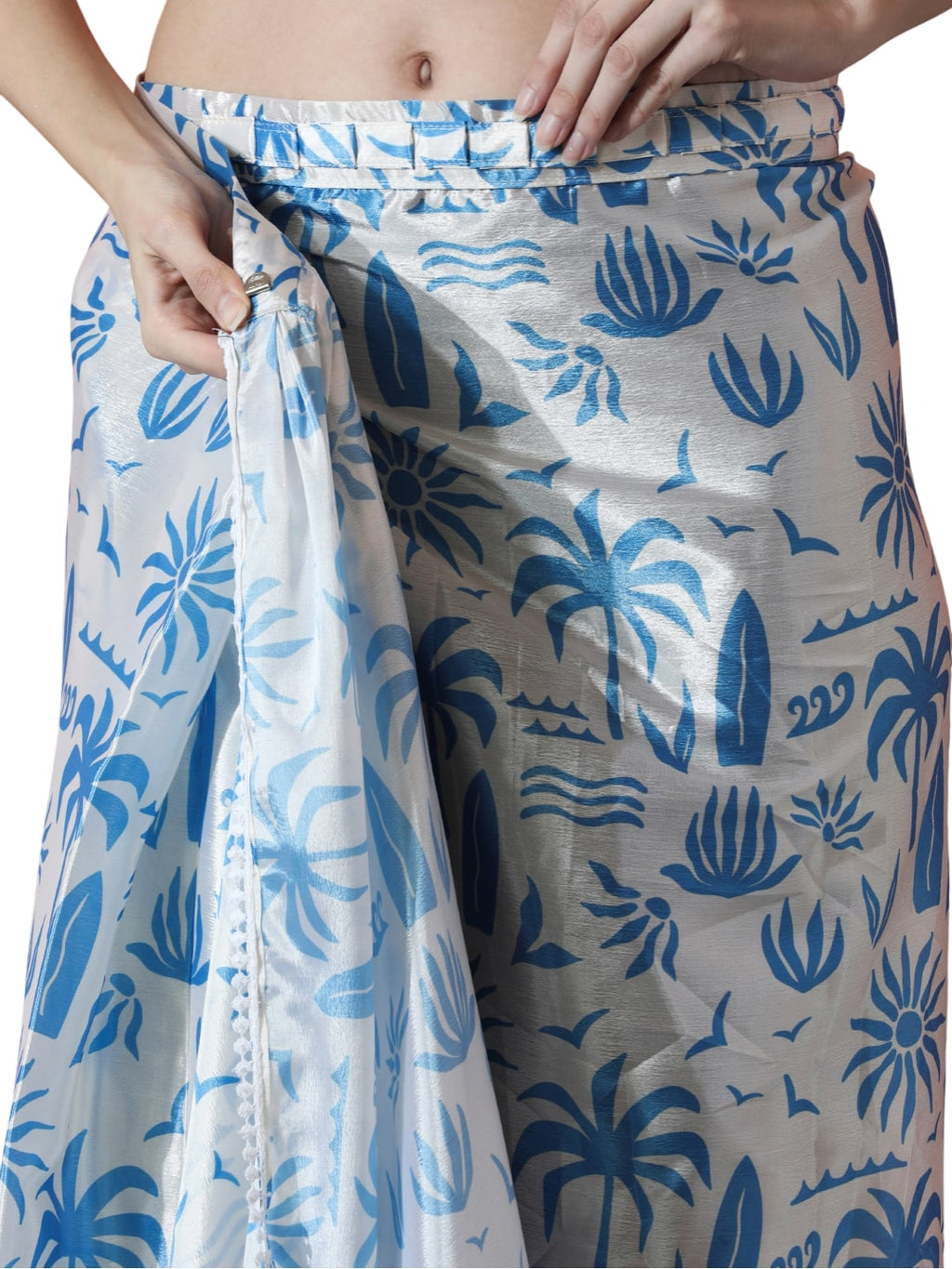 Jyoti Fashion Women's Sky Blue Chinon Digital Printed Ready To Wear Saree with Blouse