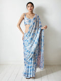 Jyoti Fashion Women's Sky Blue Chinon Digital Printed Ready To Wear Saree with Blouse