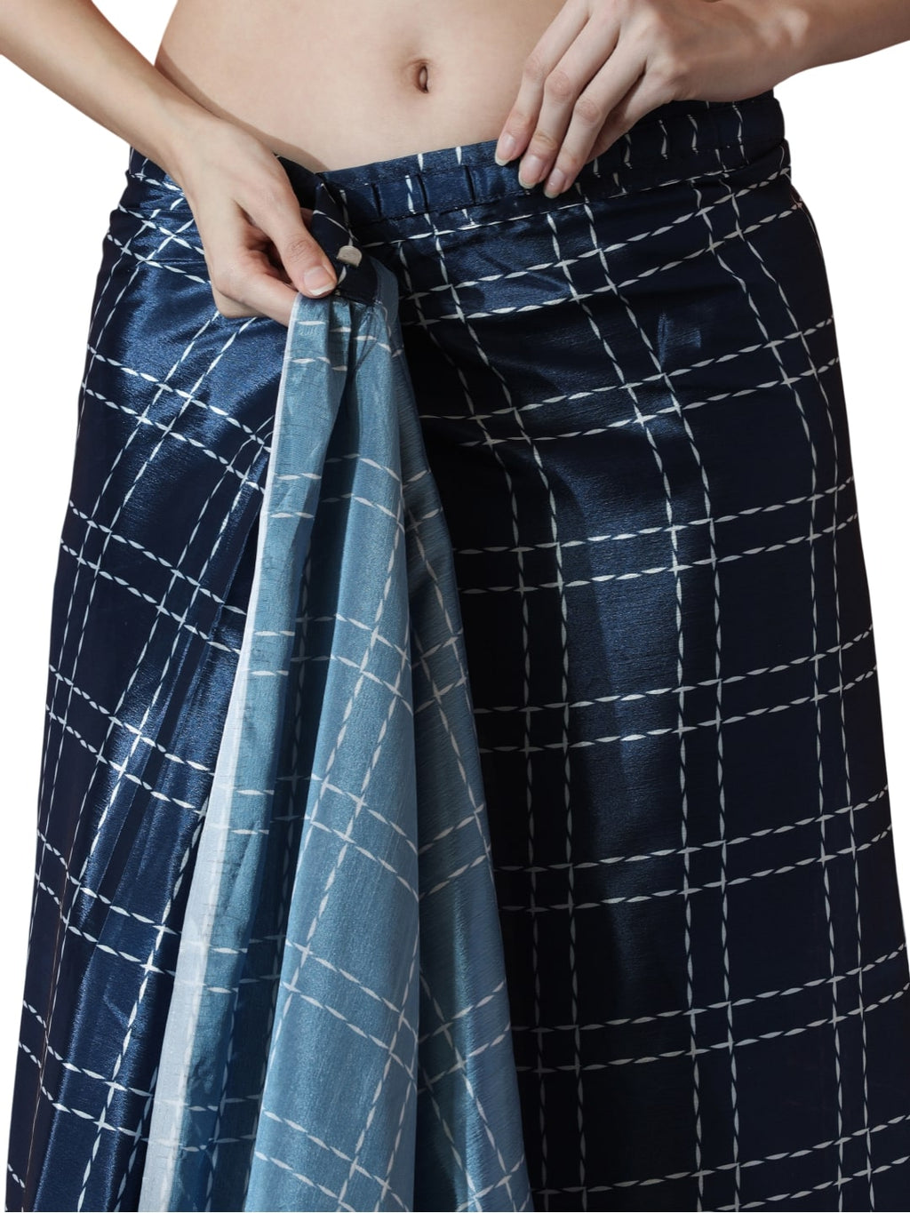 Jyoti Fashion Women's Navy Blue Chinon Digital Printed Ready To Wear Saree with Blouse