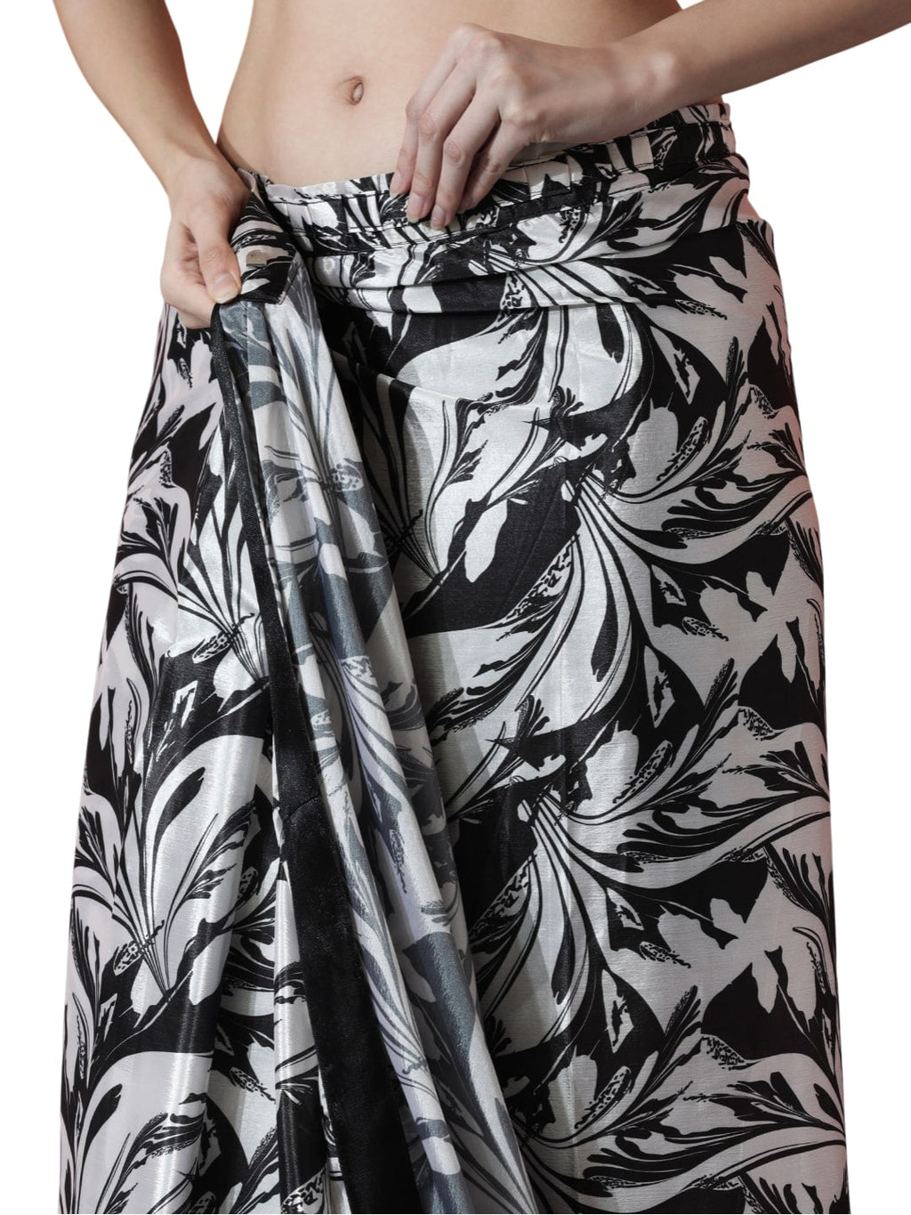 Jyoti Fashion Women's Black Chinon Digital Printed Ready To Wear Saree with Blouse