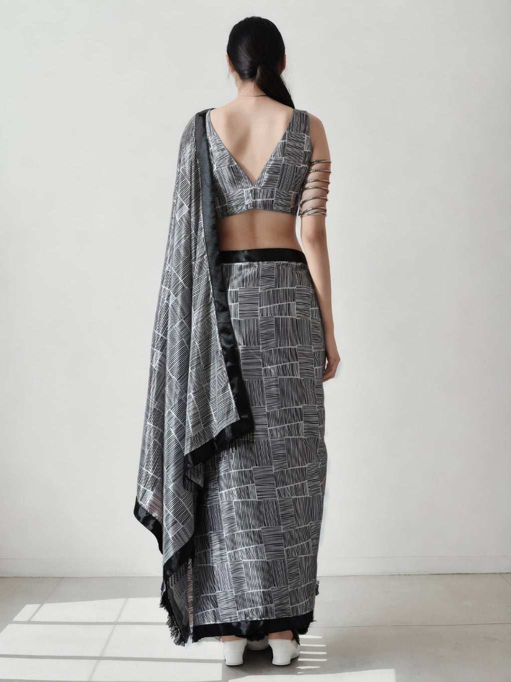 Jyoti Fashion Women's Grey Chinon Digital Printed Ready To Wear Saree with Blouse