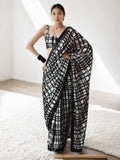 Jyoti Fashion Women's Black Chinon Digital Printed Ready To Wear Saree with Blouse