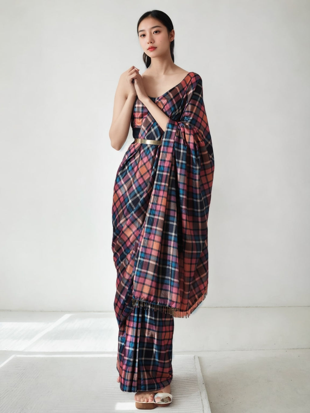 Jyoti Fashion Women's Multicolor Chinon Digital Printed Ready To Wear Saree with Blouse