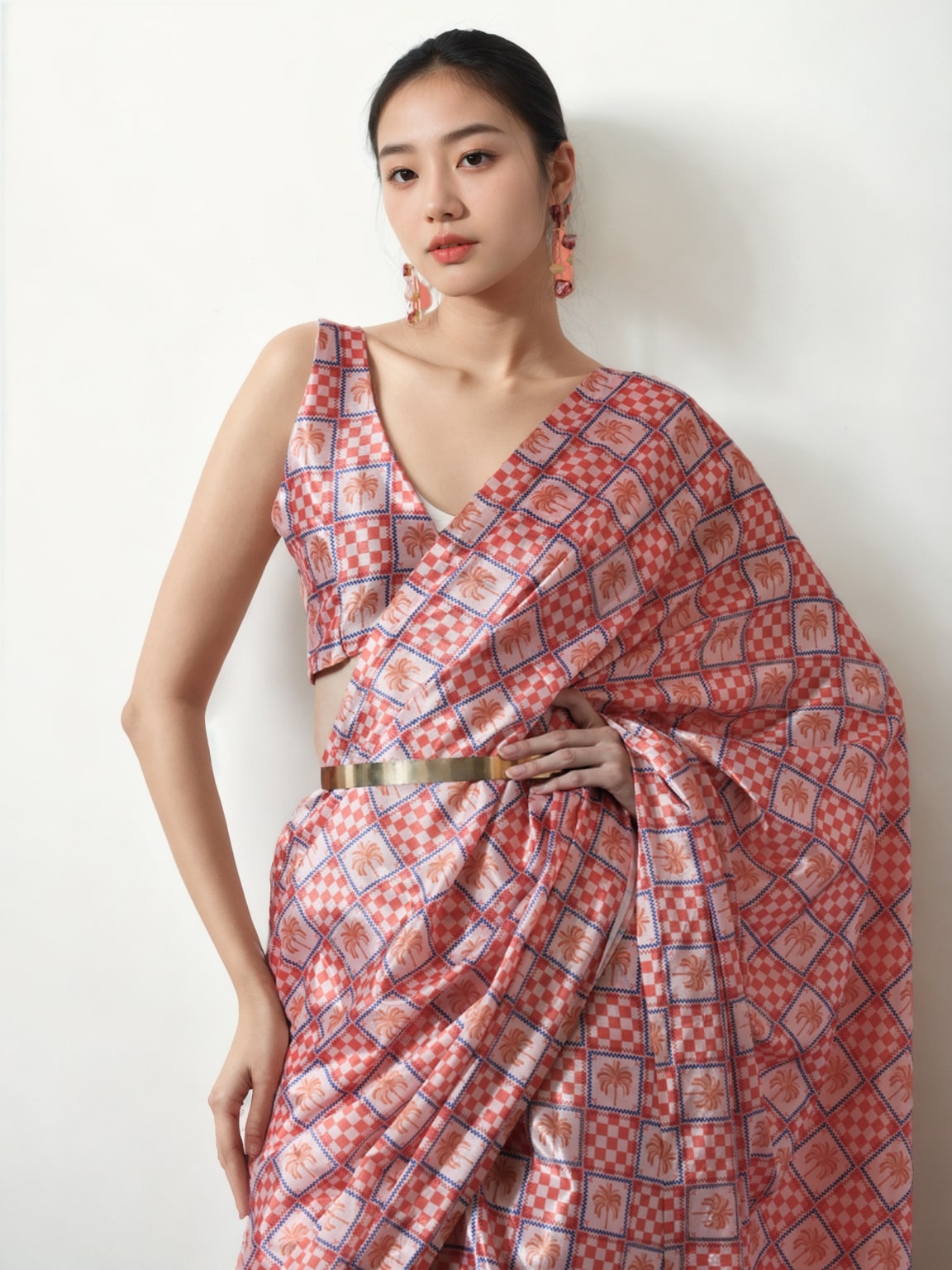 Jyoti Fashion Women's Peach Chinon Digital Printed Ready To Wear Saree with Blouse
