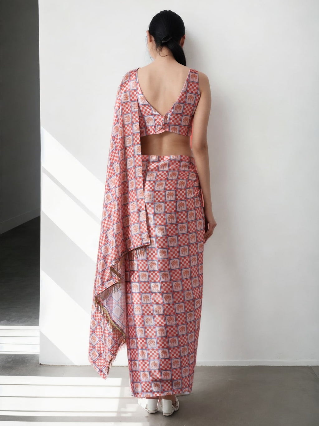 Jyoti Fashion Women's Peach Chinon Digital Printed Ready To Wear Saree with Blouse