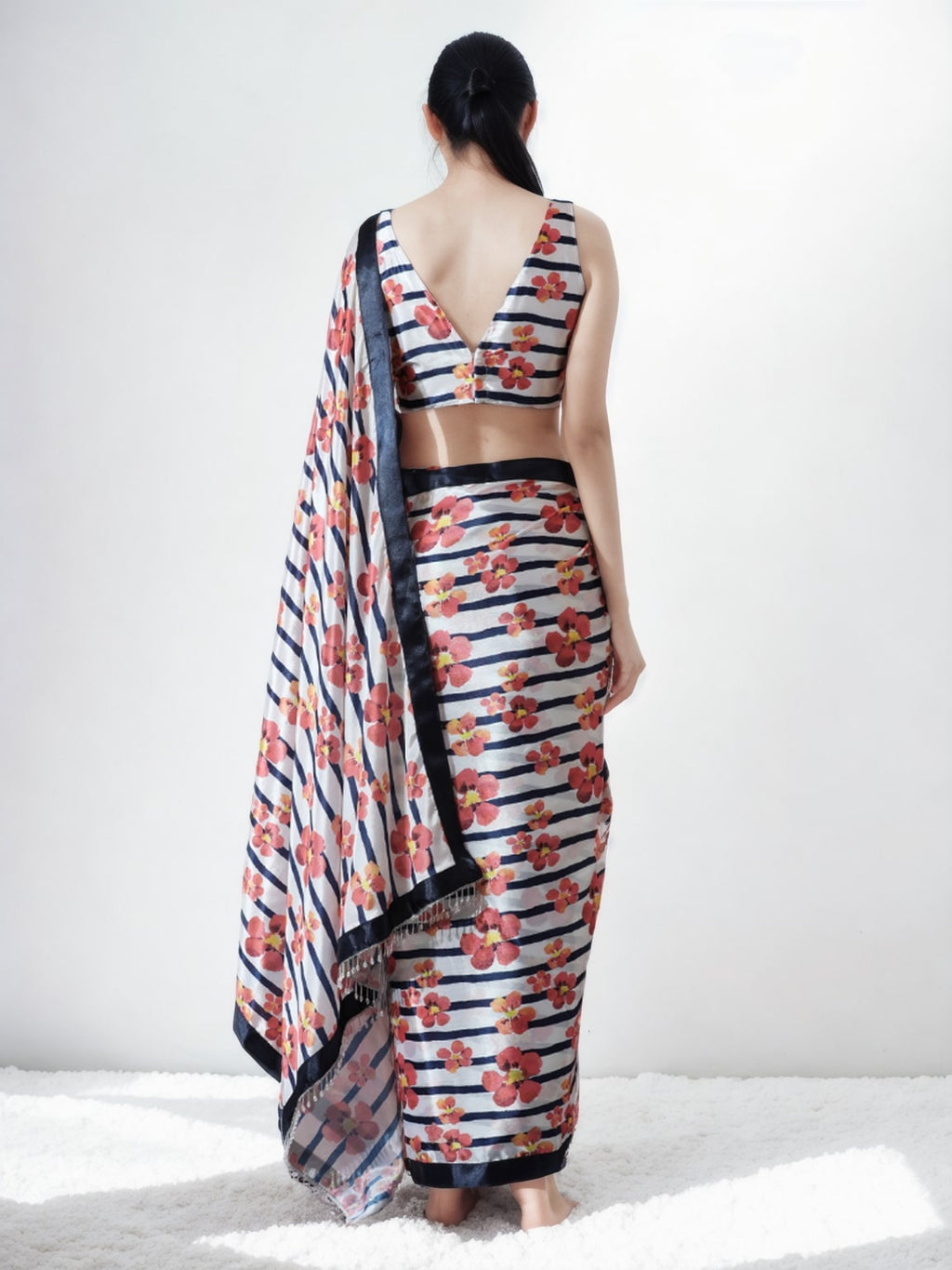Jyoti Fashion Women's Multicolor Chinon Digital Printed Ready To Wear Saree with Blouse