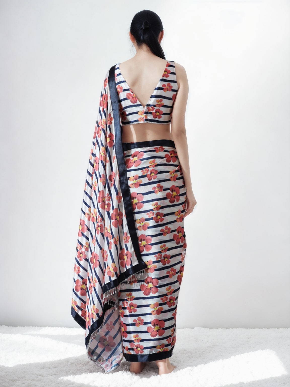 Jyoti Fashion Women's Multicolor Chinon Digital Printed Ready To Wear Saree with Blouse