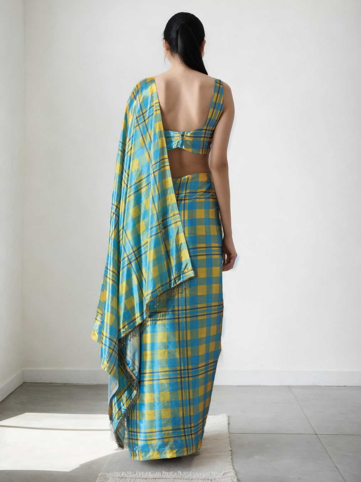 Jyoti Fashion Women's Sky Blue Chinon Digital Printed Ready To Wear Saree with Blouse