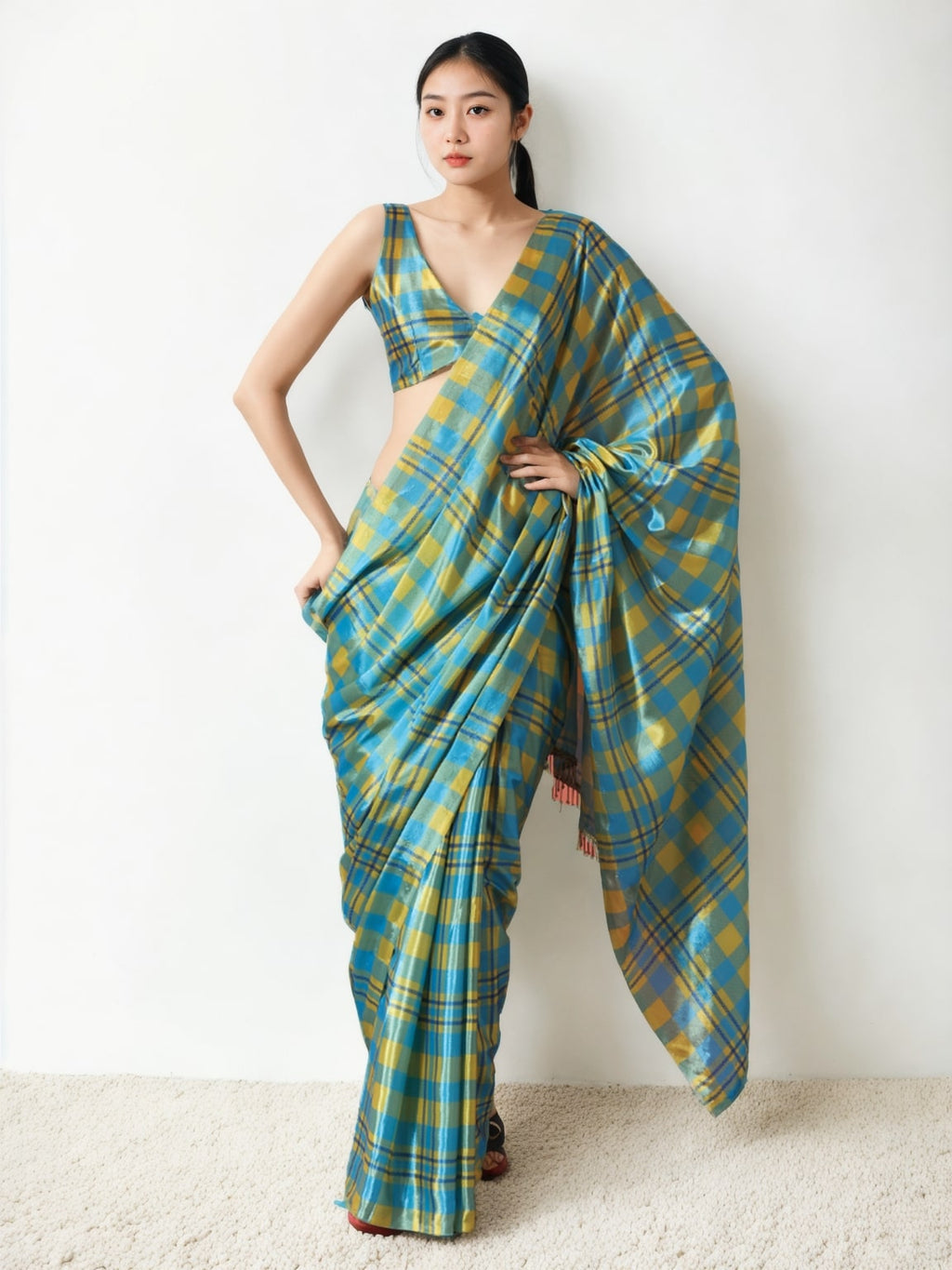 Jyoti Fashion Women's Sky Blue Chinon Digital Printed Ready To Wear Saree with Blouse