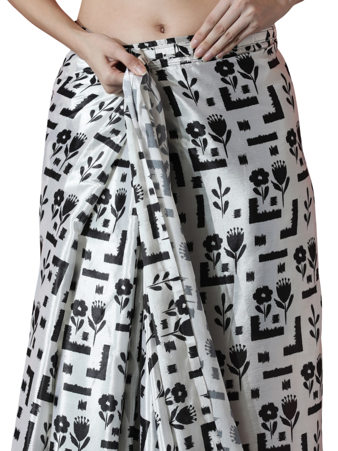 Jyoti Fashion Women's Black Chinon Digital Printed Ready To Wear Saree with Blouse