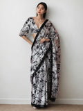 Jyoti Fashion Women's Black Chinon Digital Printed Ready To Wear Saree with Blouse