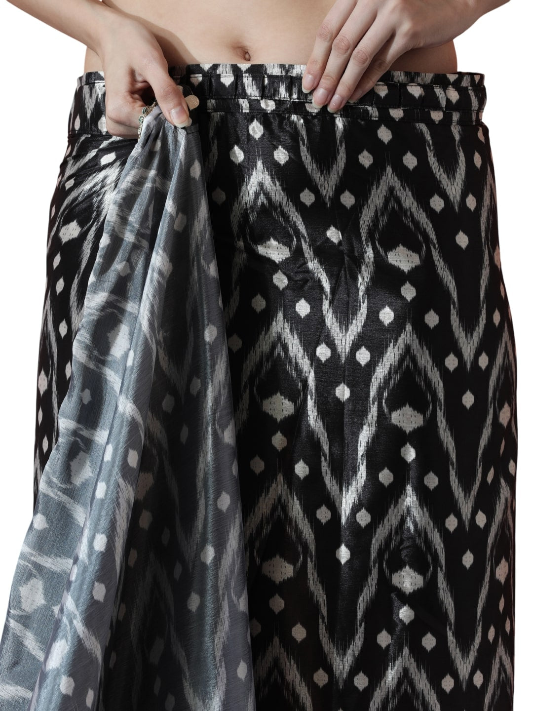 Jyoti Fashion Women's Black Chinon Digital Printed Ready To Wear Saree with Blouse
