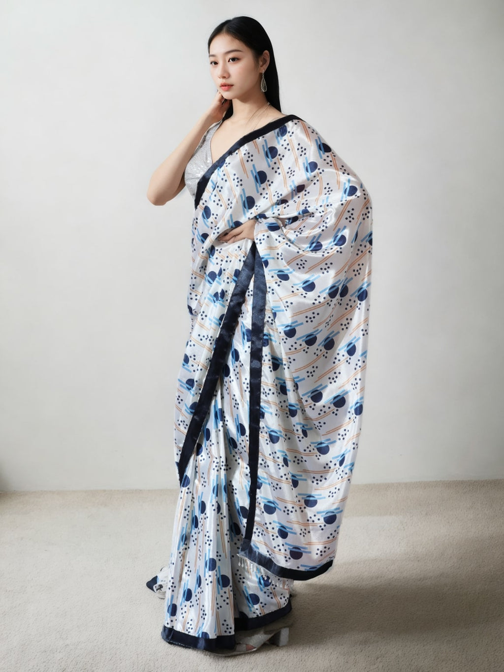 Jyoti Fashion Women's Multicolor Chinon Digital Printed Ready To Wear Saree with Blouse