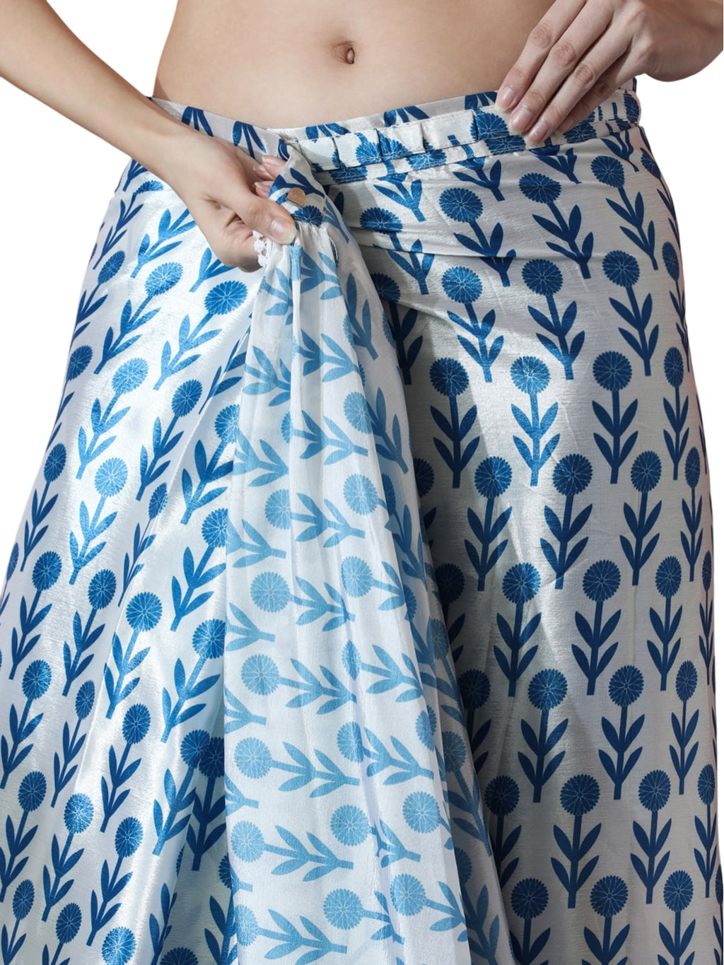 Jyoti Fashion Women's Sky Blue Chinon Digital Printed Ready To Wear Saree with Blouse