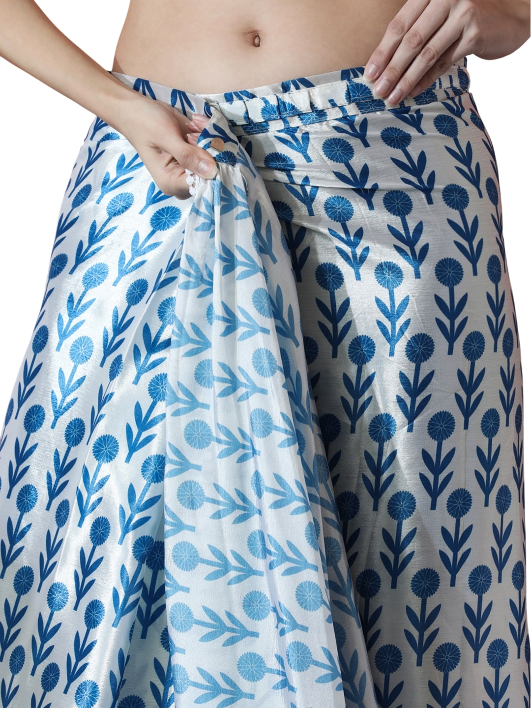Jyoti Fashion Women's Sky Blue Chinon Digital Printed Ready To Wear Saree with Blouse
