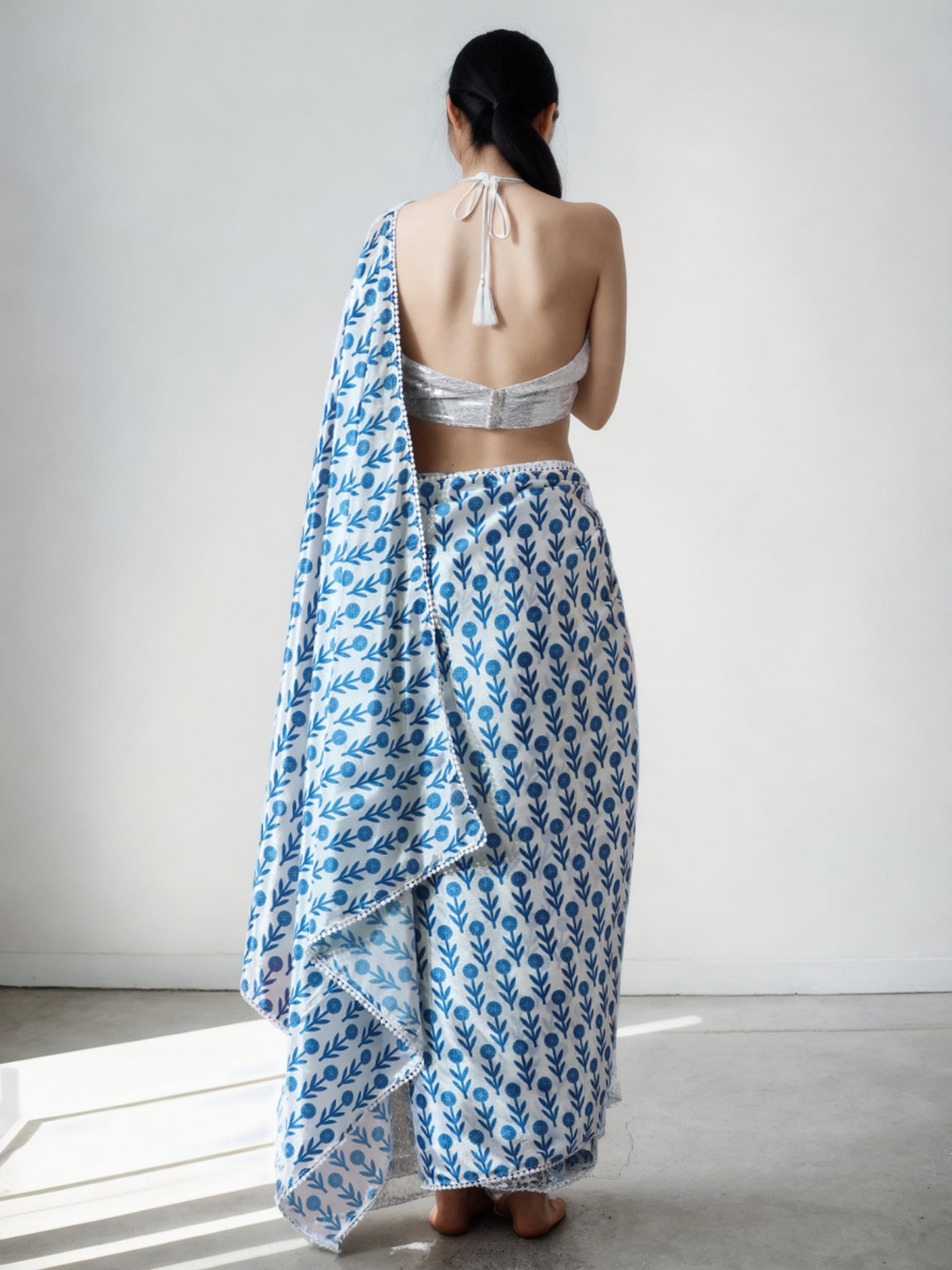 Jyoti Fashion Women's Sky Blue Chinon Digital Printed Ready To Wear Saree with Blouse