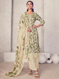 Jyoti Fashion Women's Cream Pure Pashmina Digital Print with Jacquard Woven Kurta with Trouser & Dupatta
