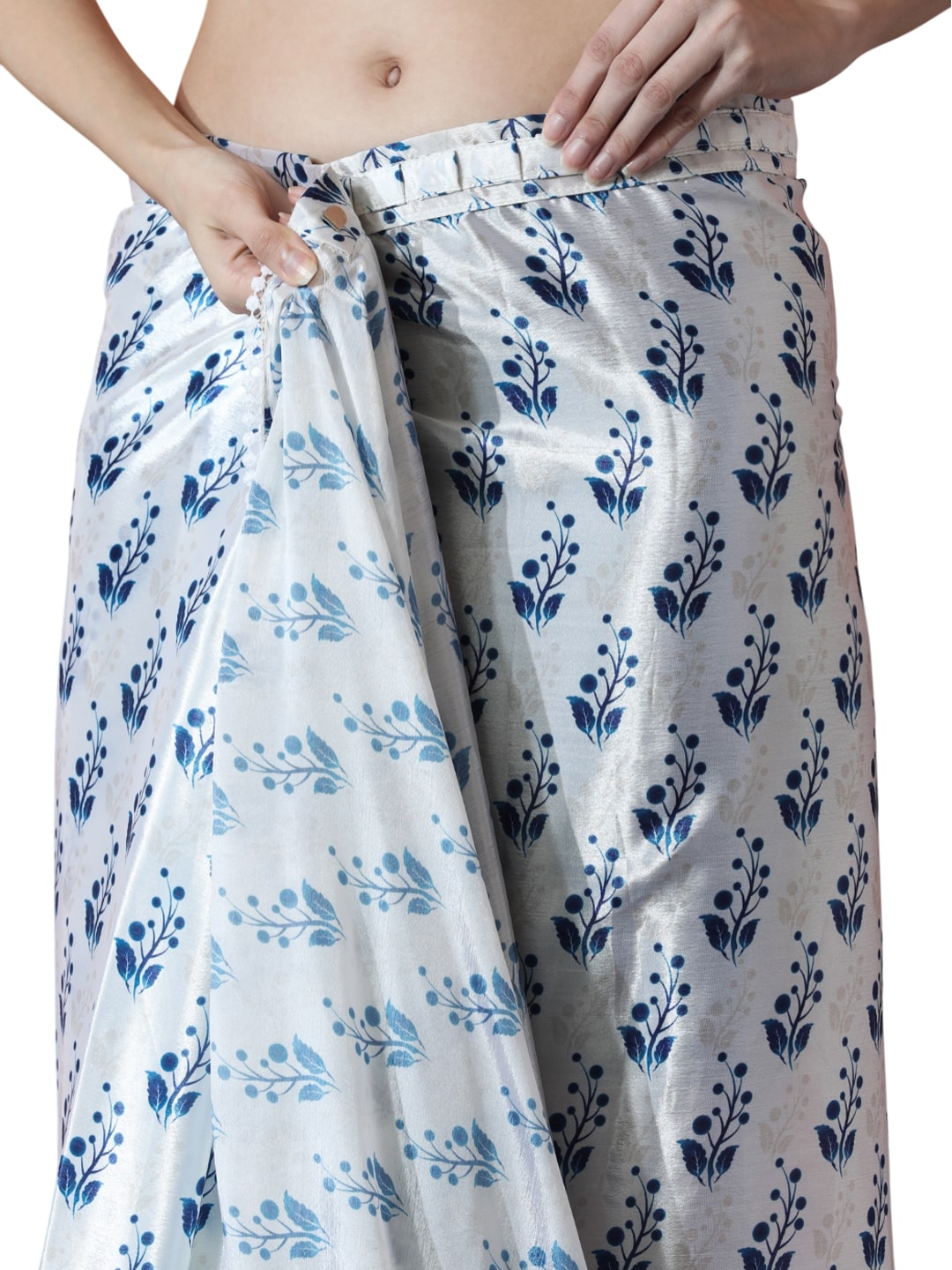 Jyoti Fashion Women's Blue Chinon Digital Printed Ready To Wear Saree with Blouse