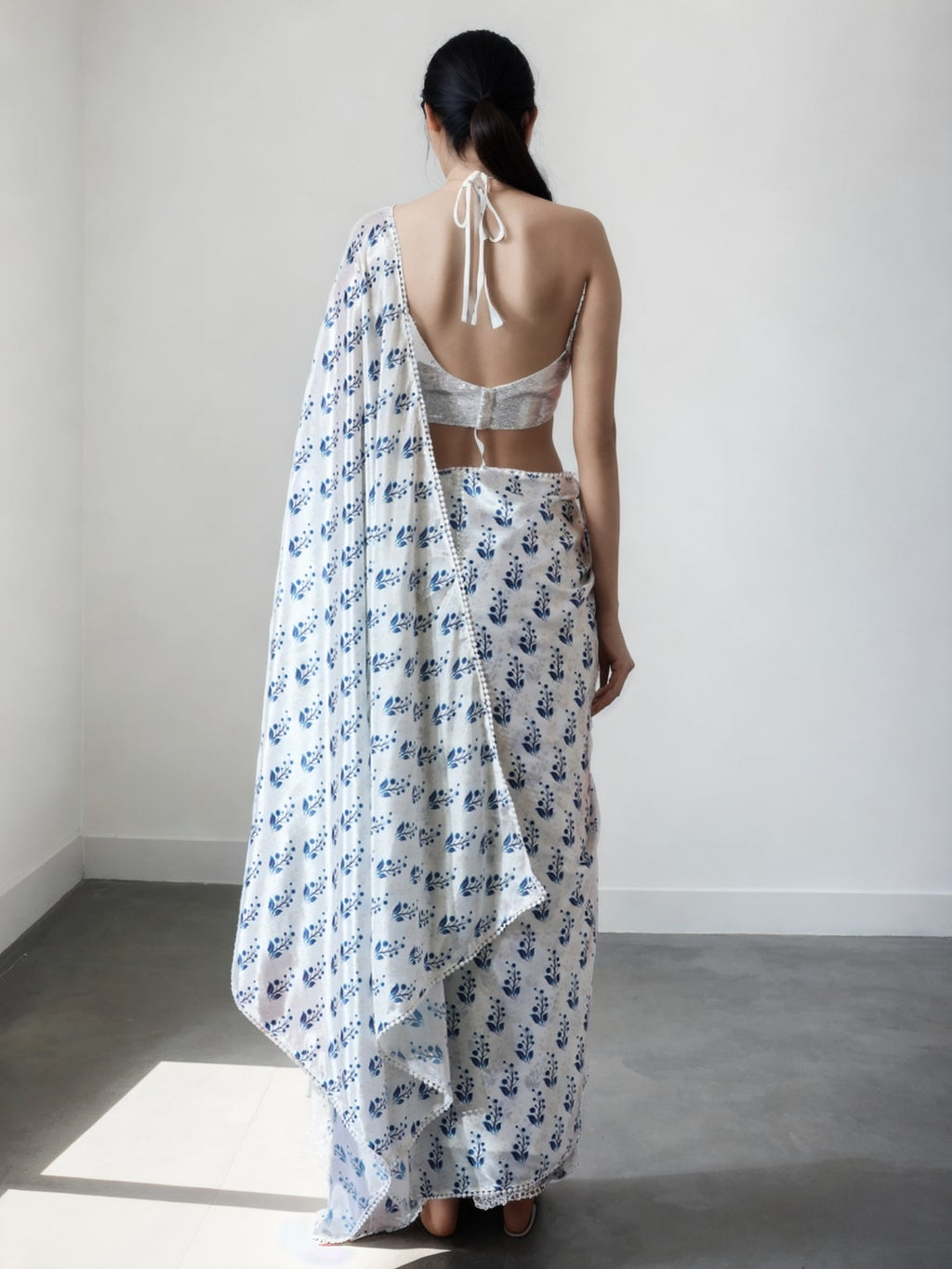 Jyoti Fashion Women's Blue Chinon Digital Printed Ready To Wear Saree with Blouse