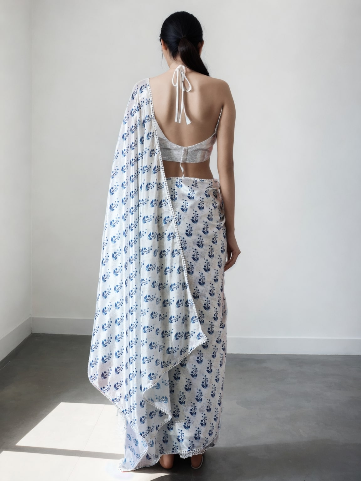 Jyoti Fashion Women's Blue Chinon Digital Printed Ready To Wear Saree with Blouse