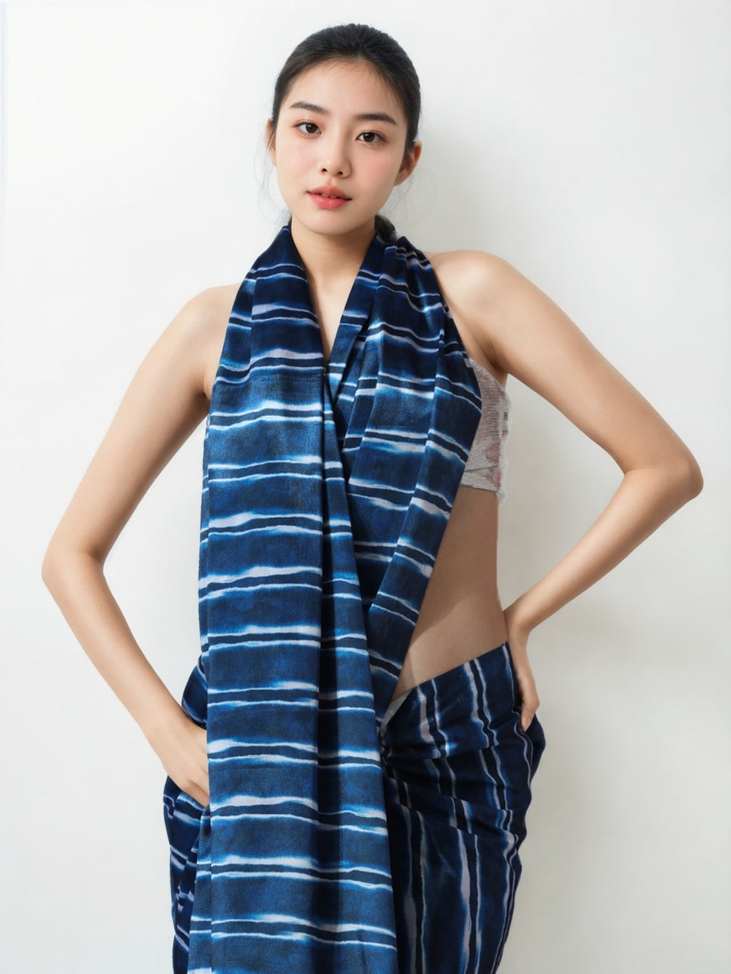 Jyoti Fashion Women's Navy Blue Chinon Digital Printed Ready To Wear Saree with Blouse