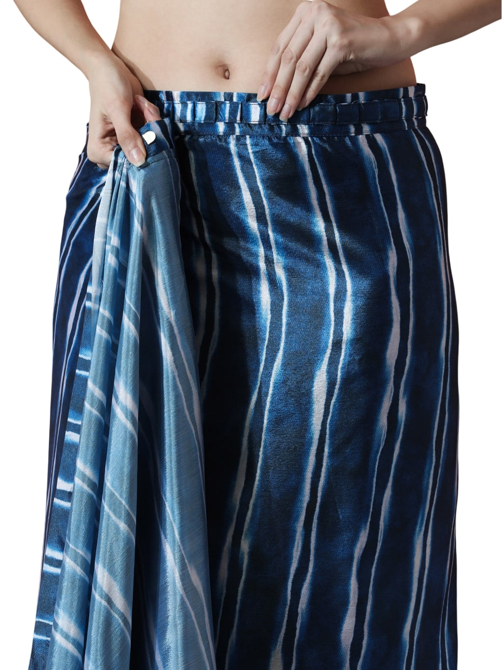 Jyoti Fashion Women's Navy Blue Chinon Digital Printed Ready To Wear Saree with Blouse