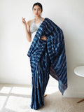 Jyoti Fashion Women's Navy Blue Chinon Digital Printed Ready To Wear Saree with Blouse