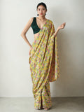 Jyoti Fashion Women's Mehendi Chinon Digital Printed Ready To Wear Saree with Blouse