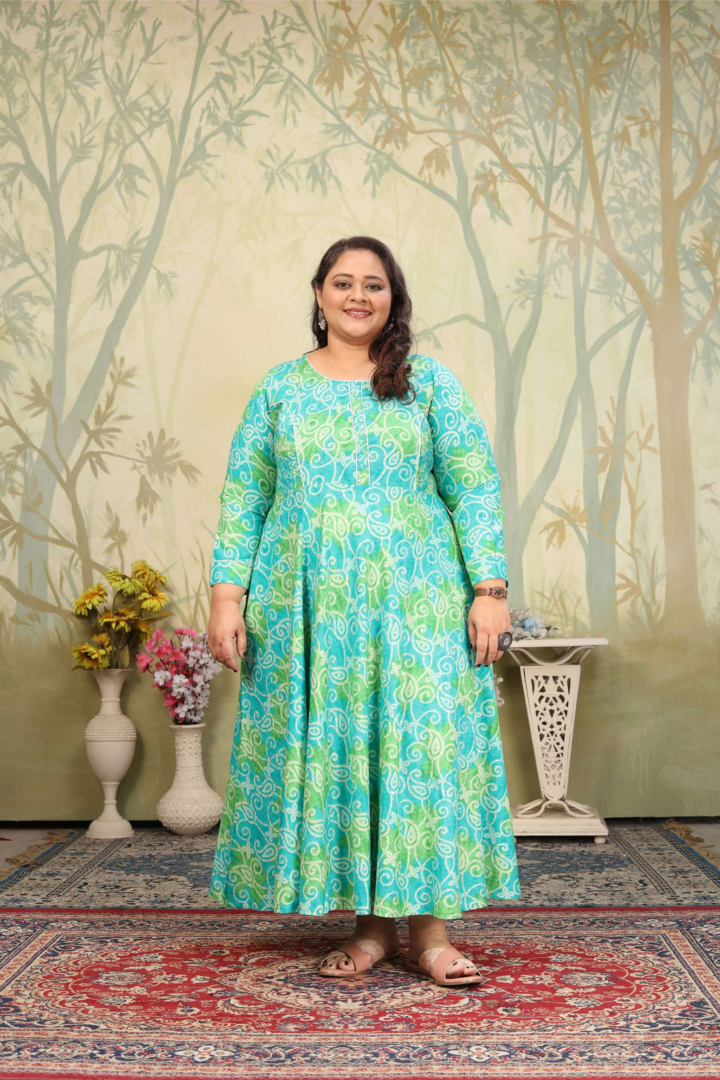 Jyoti Fashion Women's Sky Blue Rayon Floral Print with Sequins Designer Anarkali Set
