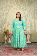 Jyoti Fashion Women's Sky Blue Rayon Floral Print with Sequins Designer Anarkali Set
