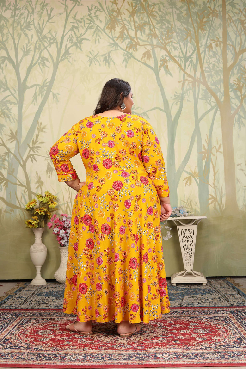 Jyoti Fashion Women's Yellow Rayon Floral Print with Sequins Designer Anarkali Set