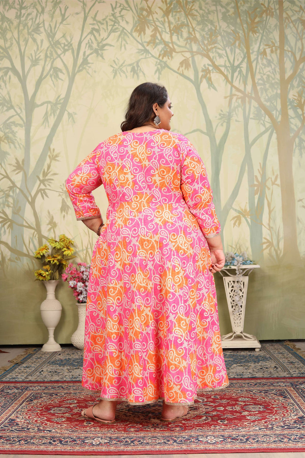 Jyoti Fashion Women's Pink Rayon Floral Print with Sequins Designer Anarkali Set