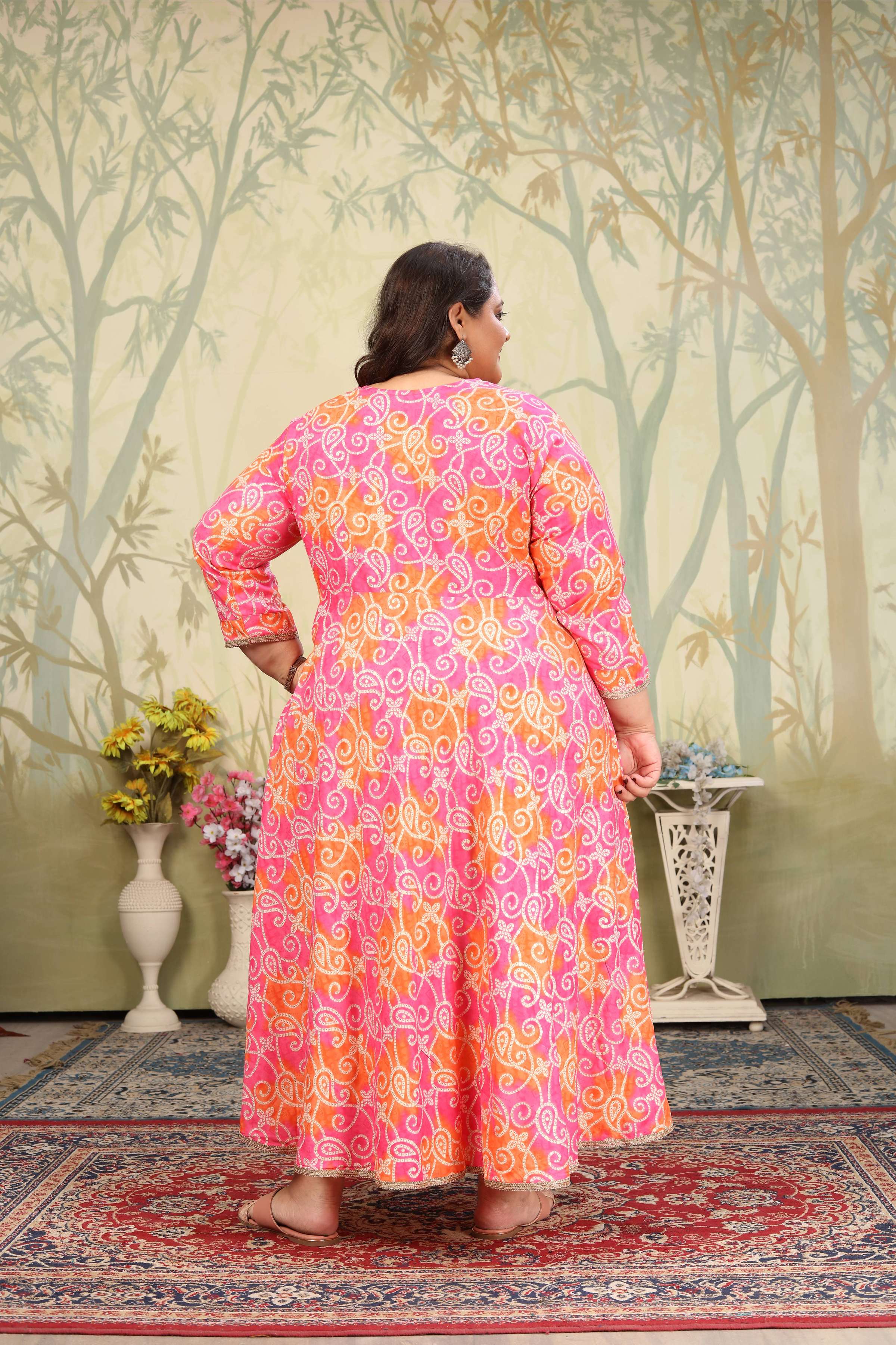 Jyoti Fashion Women's Pink Rayon Floral Print with Sequins Designer Anarkali Set