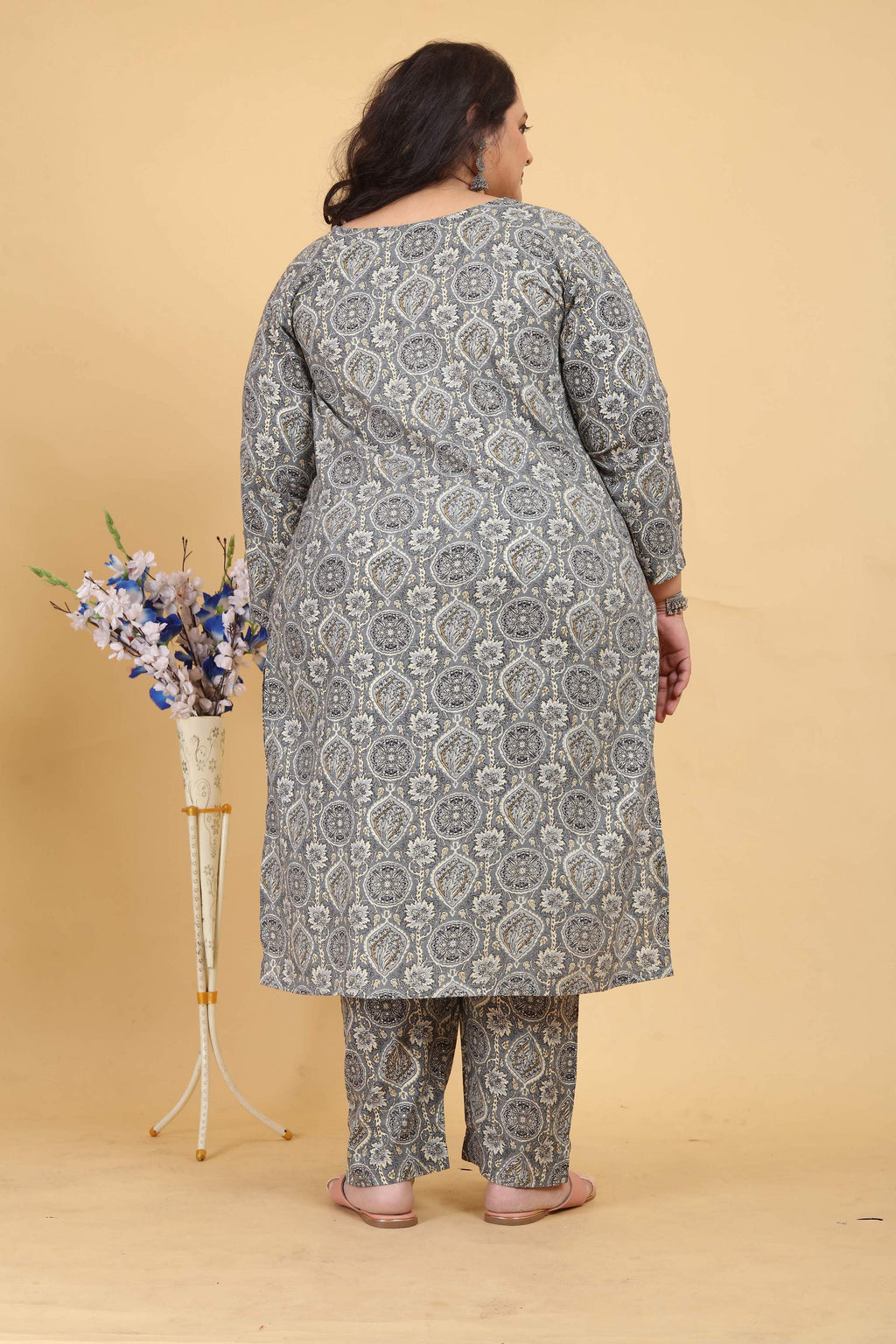 Jyoti Fashion Women's Grey Rayon Digital Print with Handwork Kurta Set