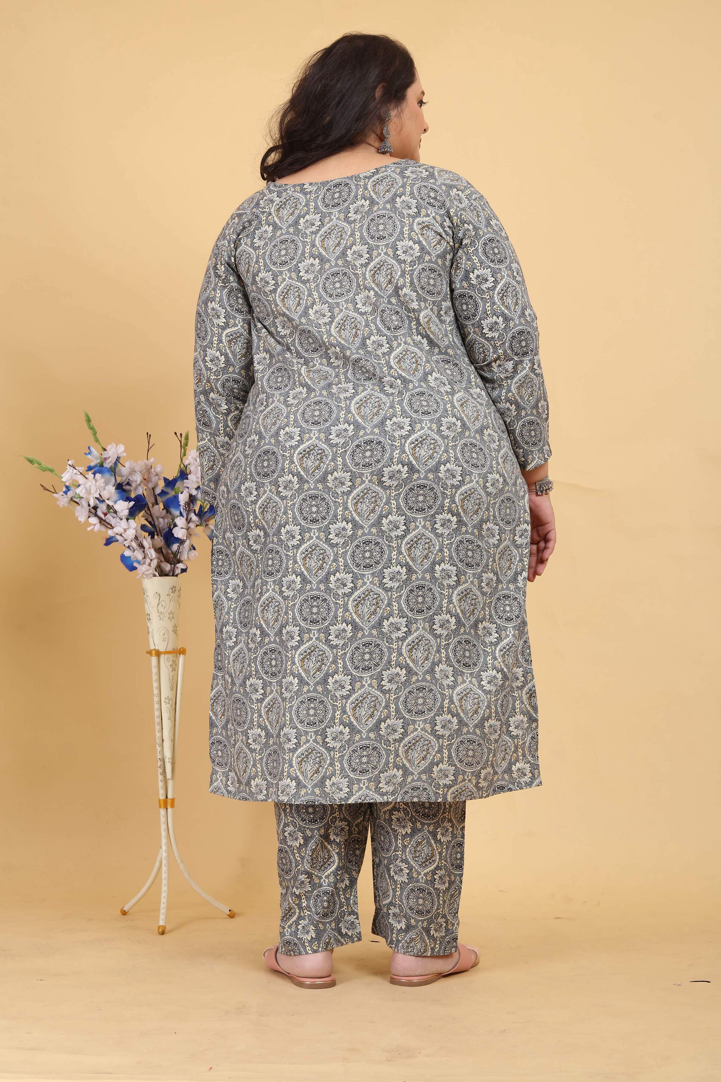 Jyoti Fashion Women's Grey Rayon Digital Print with Handwork Kurta Set