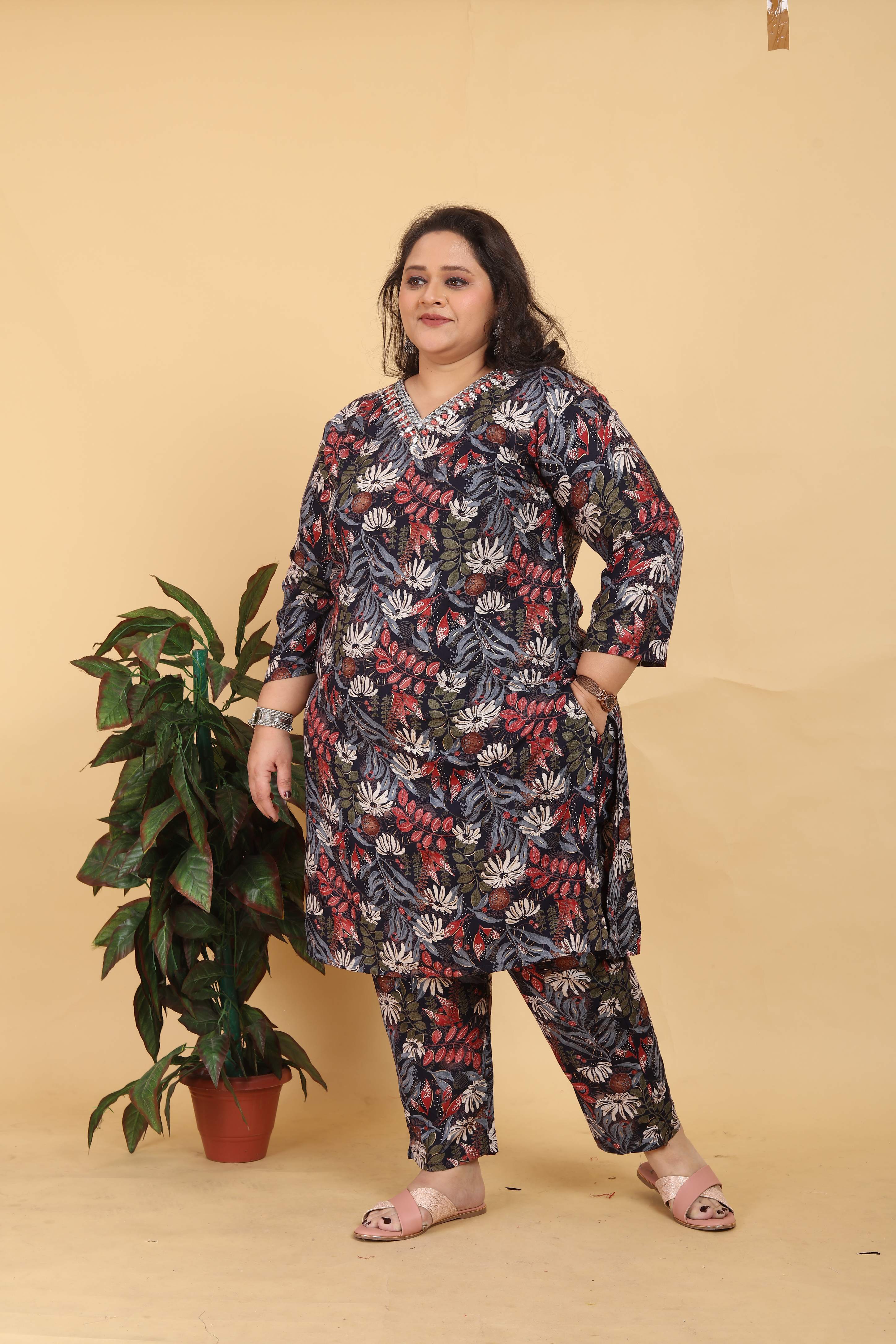 Jyoti Fashion Women's Black Rayon Digital Print with Handwork Kurta Set