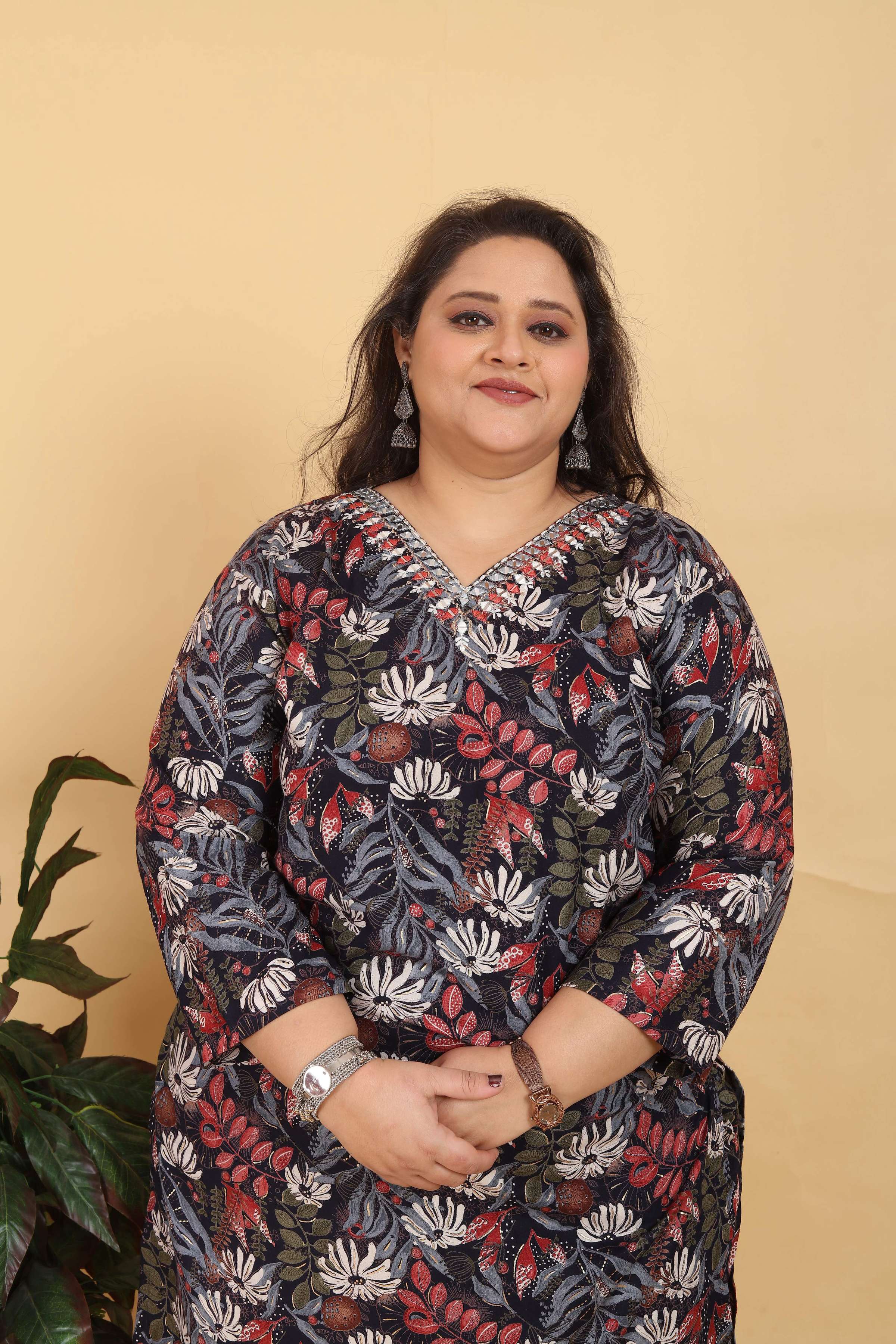 Jyoti Fashion Women's Black Rayon Digital Print with Handwork Kurta Set