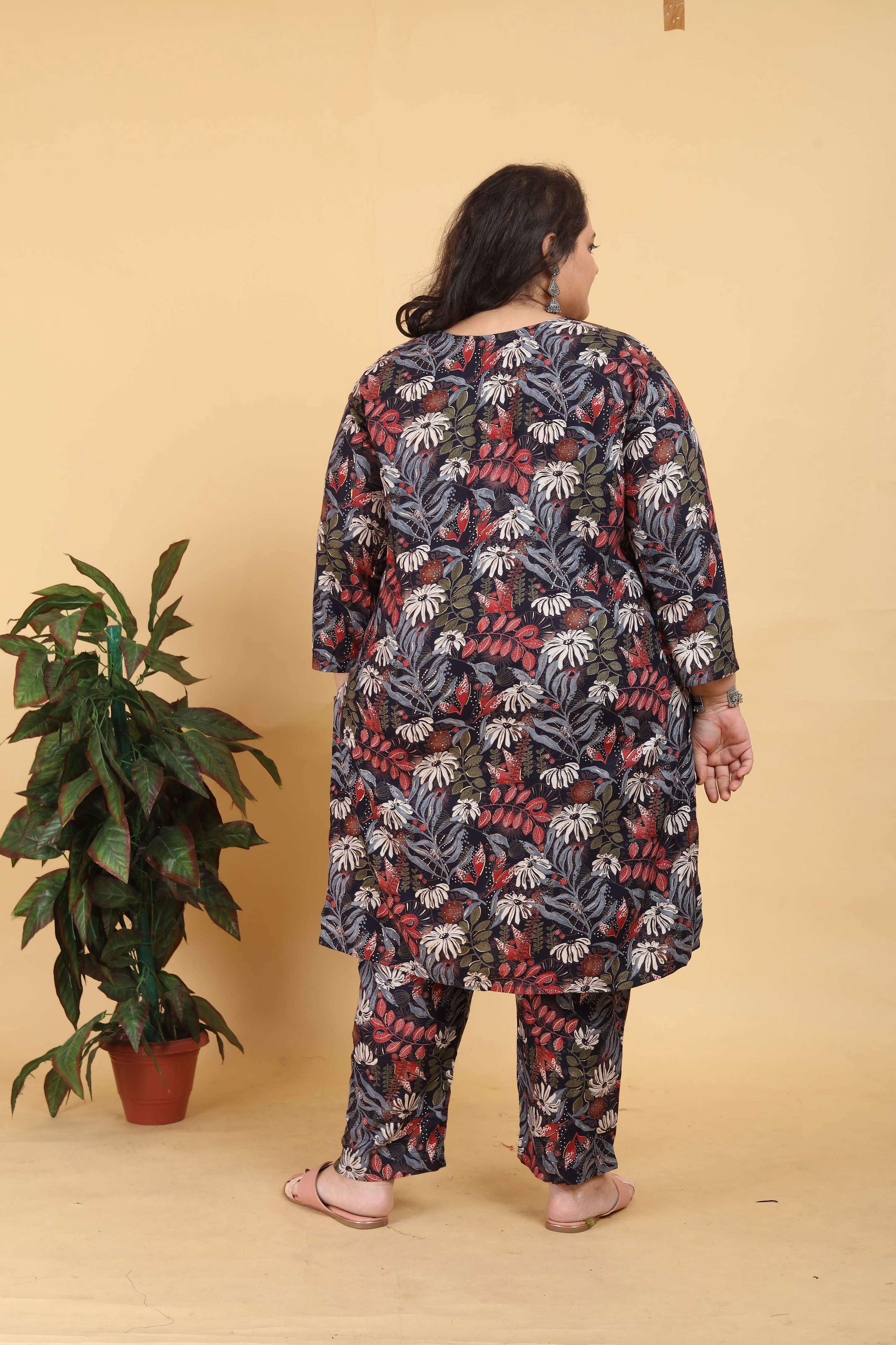 Jyoti Fashion Women's Black Rayon Digital Print with Handwork Kurta Set