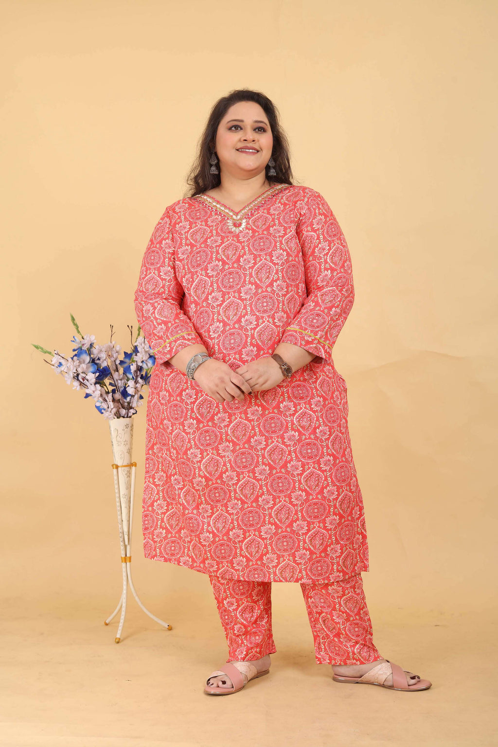 Jyoti Fashion Women's Pink Rayon Digital Print with Handwork Kurta Set