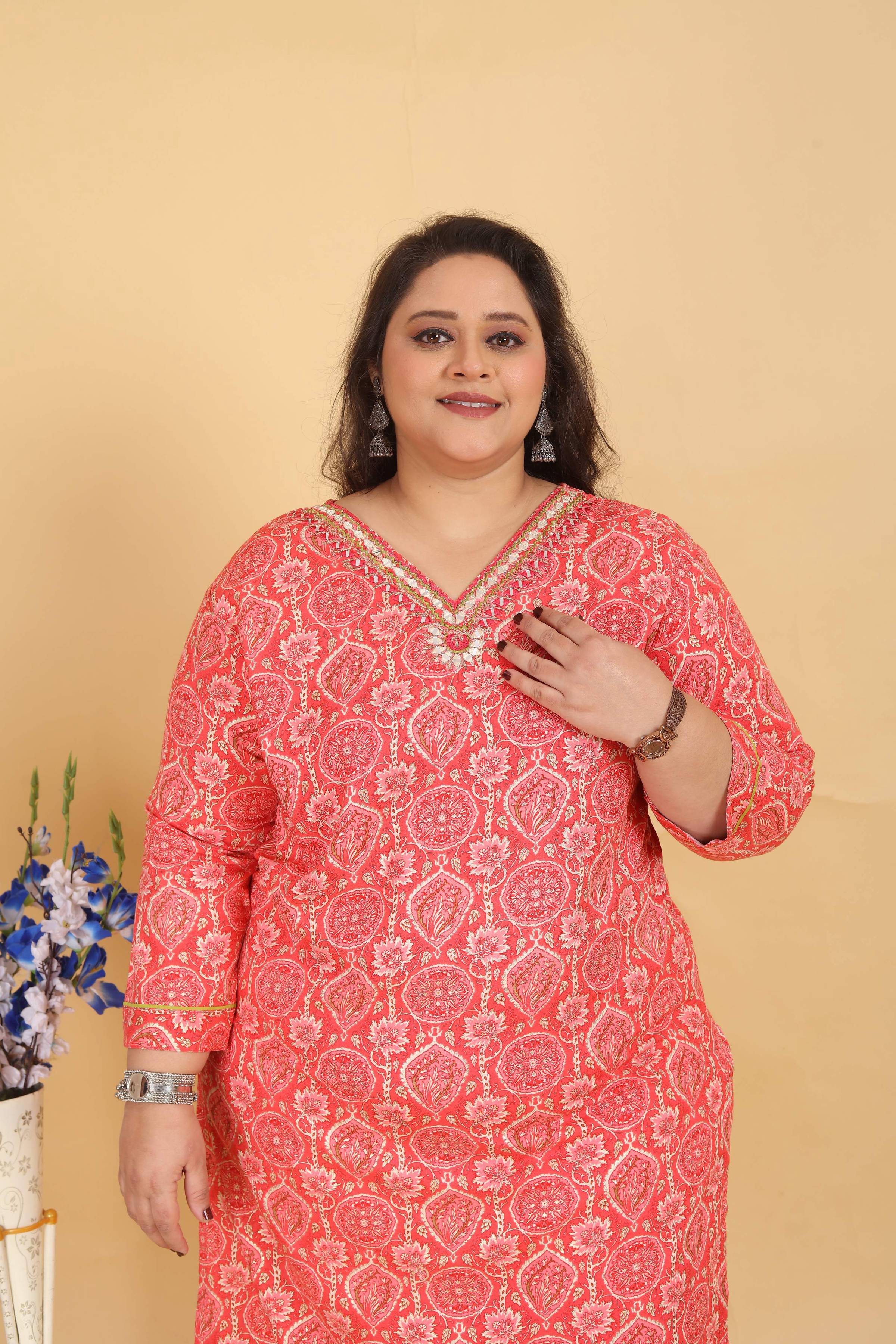 Jyoti Fashion Women's Pink Rayon Digital Print with Handwork Kurta Set