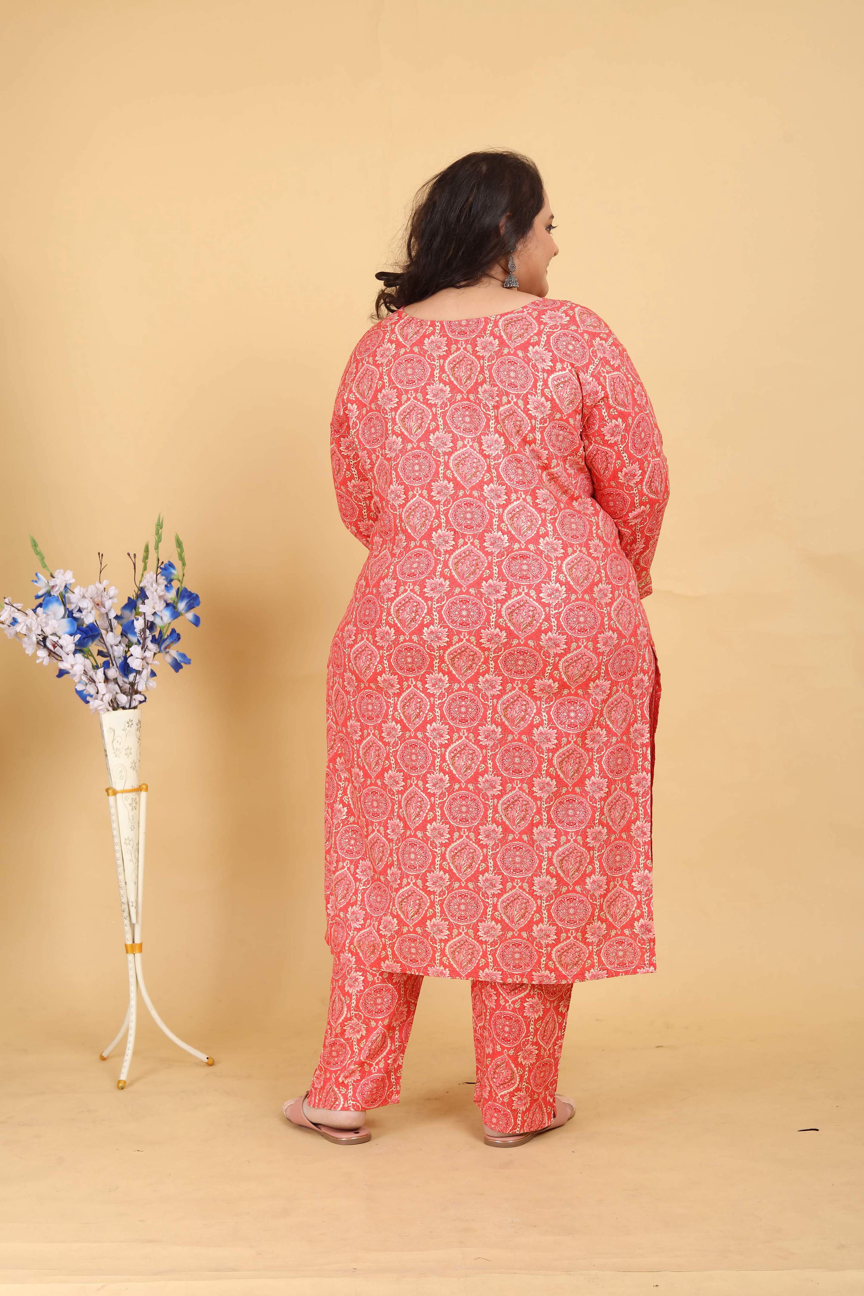 Jyoti Fashion Women's Pink Rayon Digital Print with Handwork Kurta Set