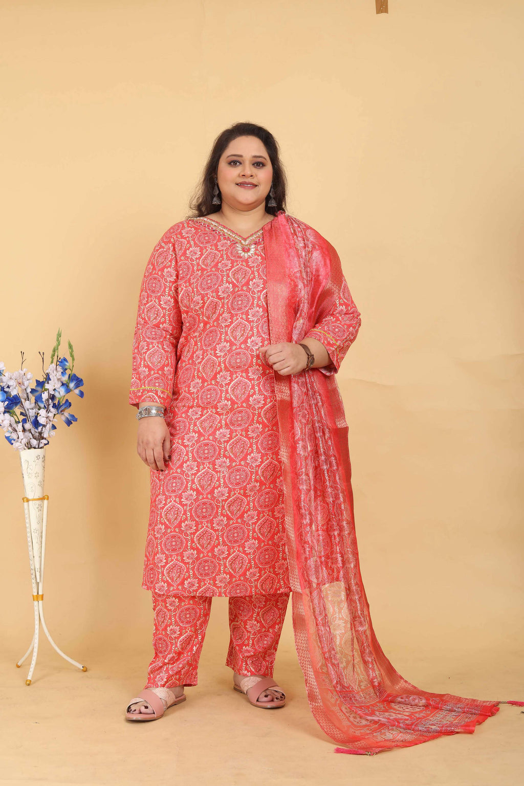 Jyoti Fashion Women's Pink Rayon Digital Print with Handwork Kurta Set