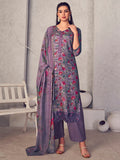 Jyoti Fashion Women's Purple Pure Pashmina Digital Print with Jacquard Woven Kurta with Trouser & Dupatta