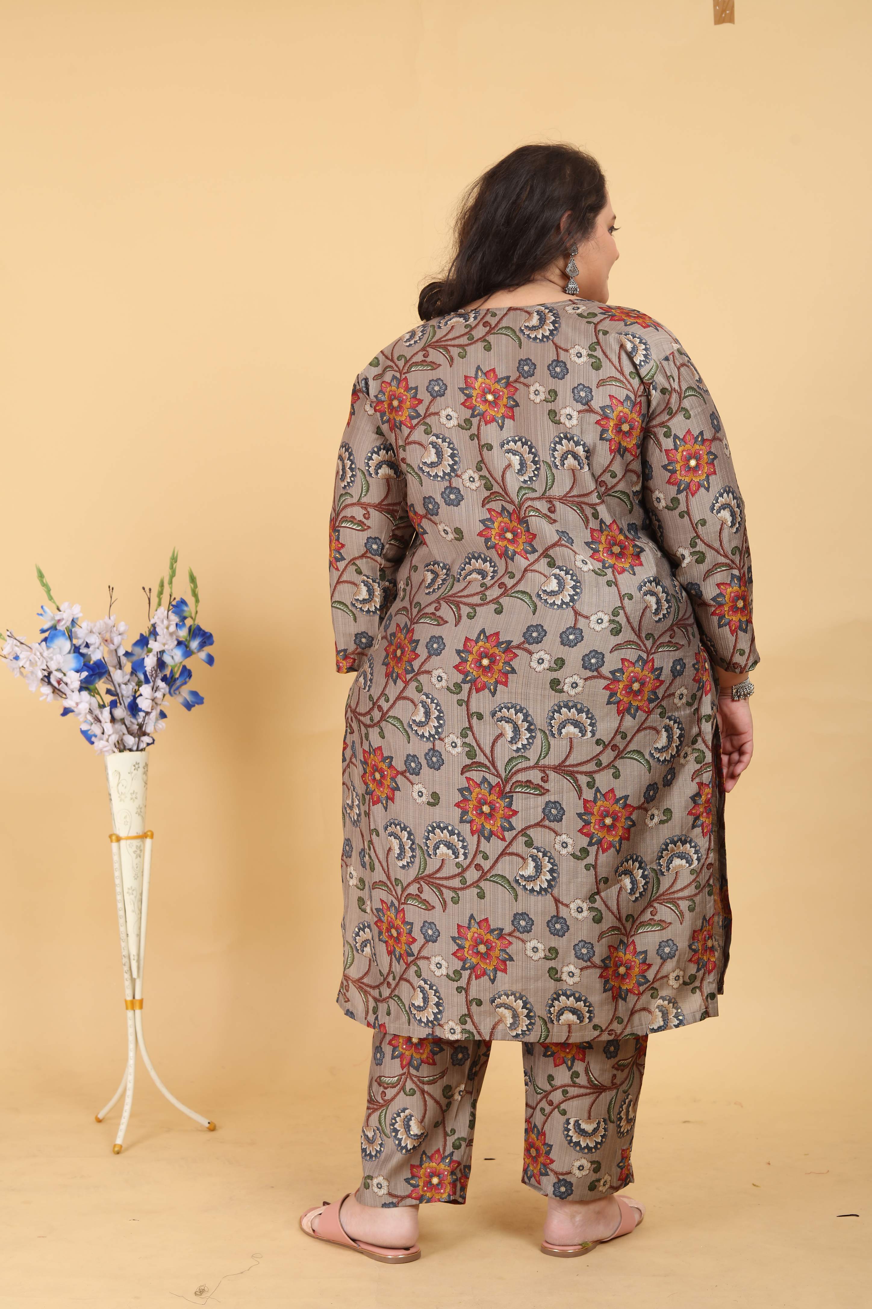 Jyoti Fashion Women's Grey Lichi Viscose Digital Print with Handwork Kurta Set