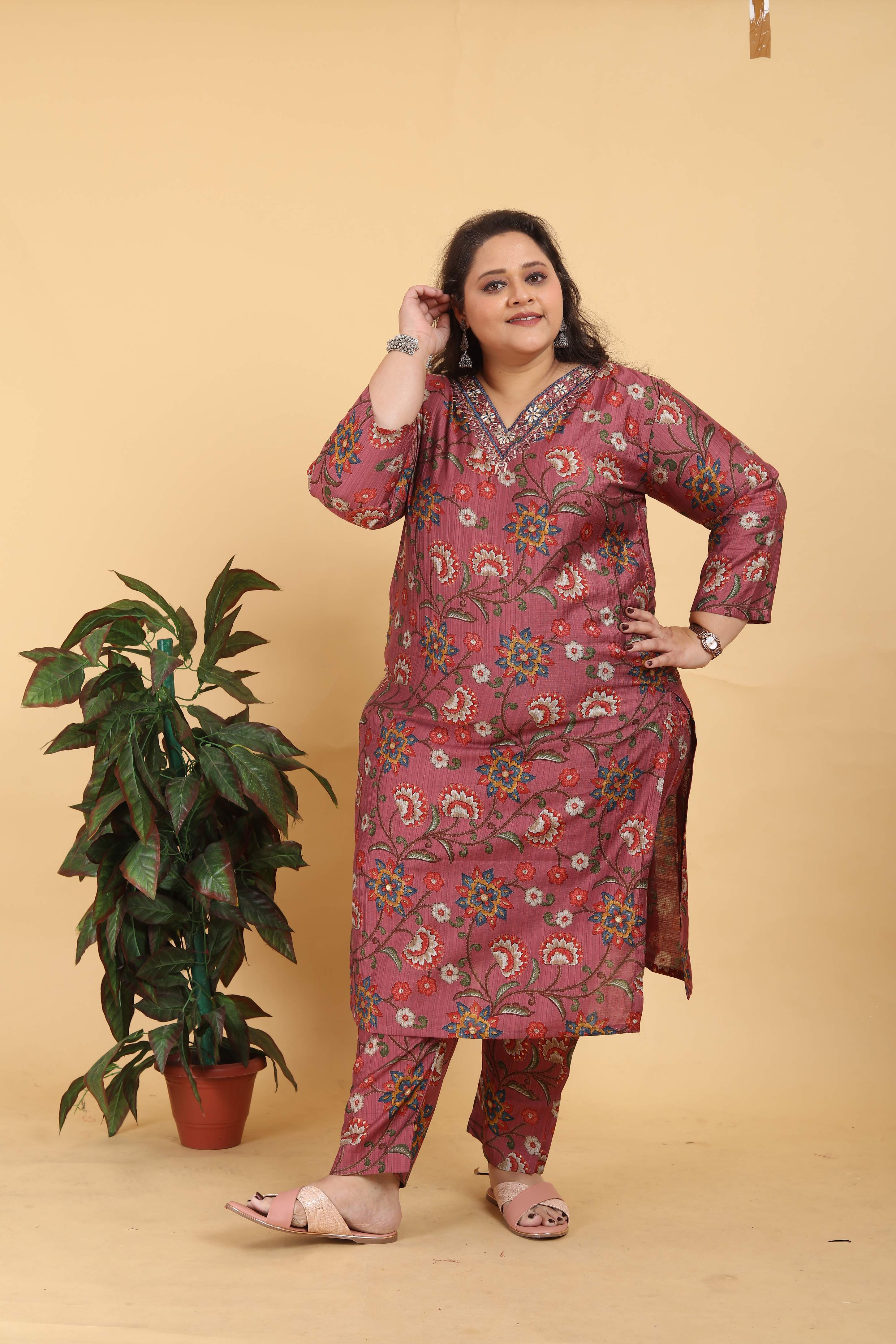 Jyoti Fashion Women's Brown Lichi Viscose Digital Print with Handwork Kurta Set