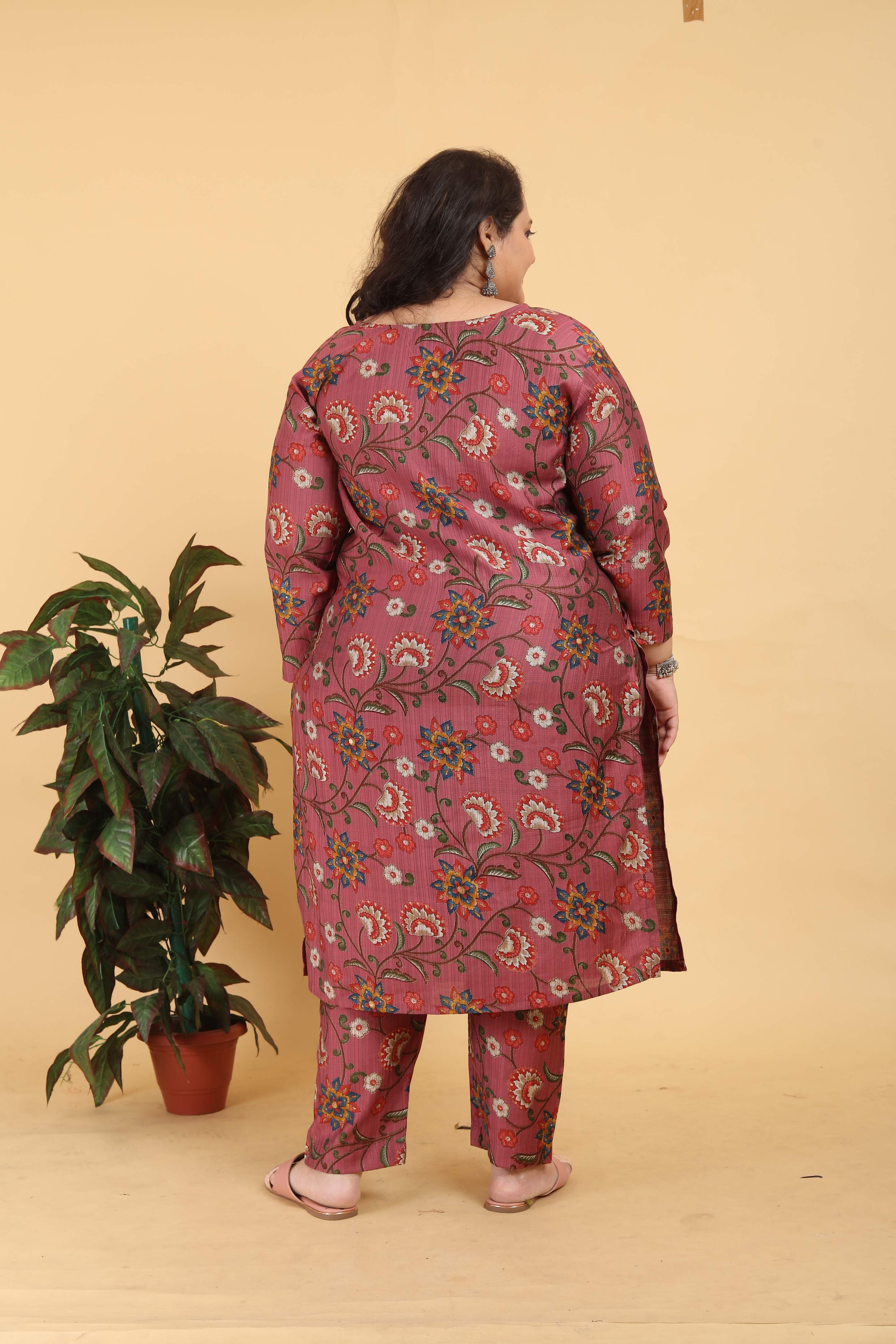Jyoti Fashion Women's Brown Lichi Viscose Digital Print with Handwork Kurta Set