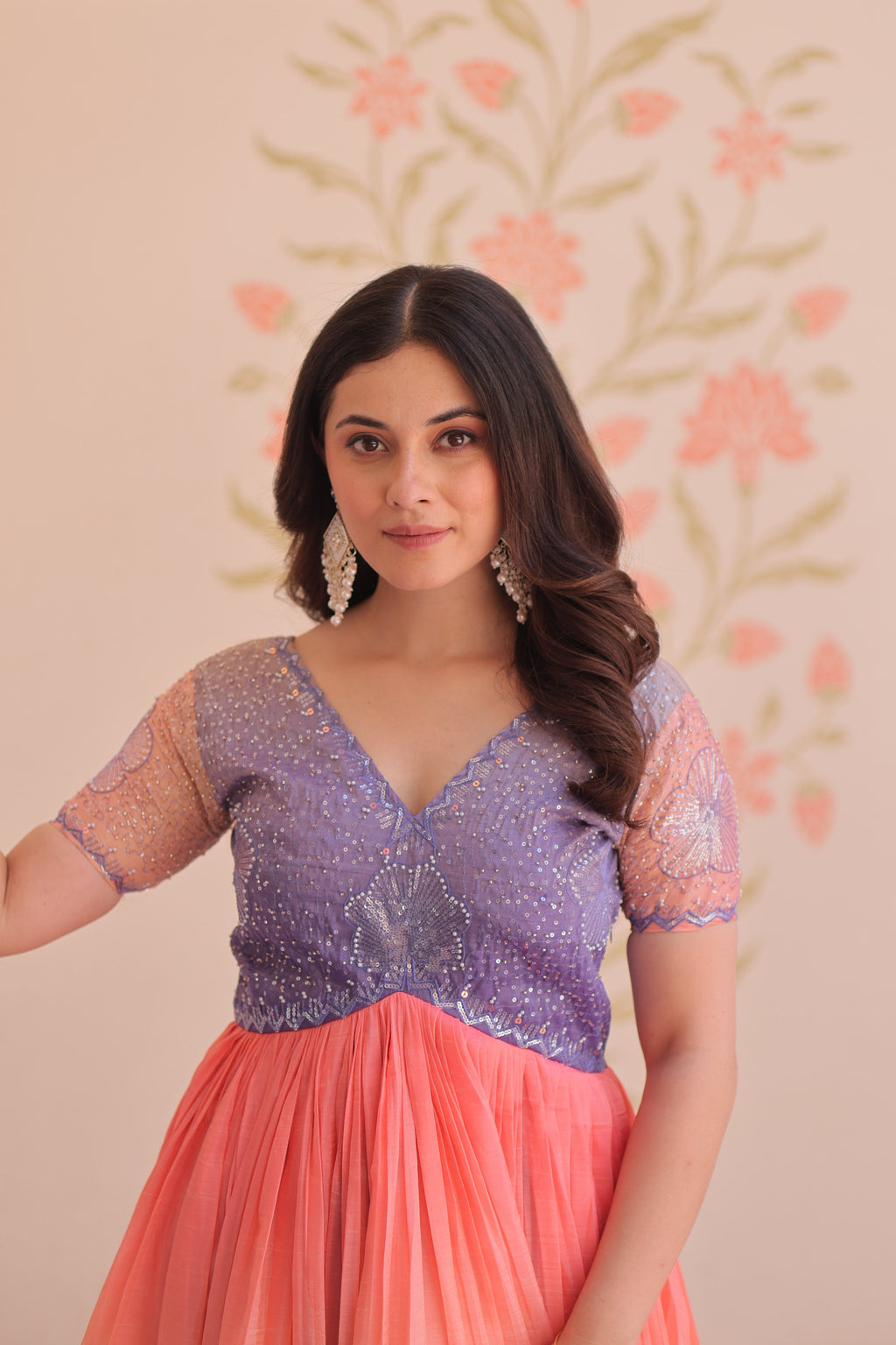 Jyoti Fashion Women's Lavender Gold Crush Embroidered Designer Anarkali Set