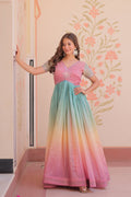 Jyoti Fashion Women's Peach Gold Crush Embroidered Designer Anarkali Set